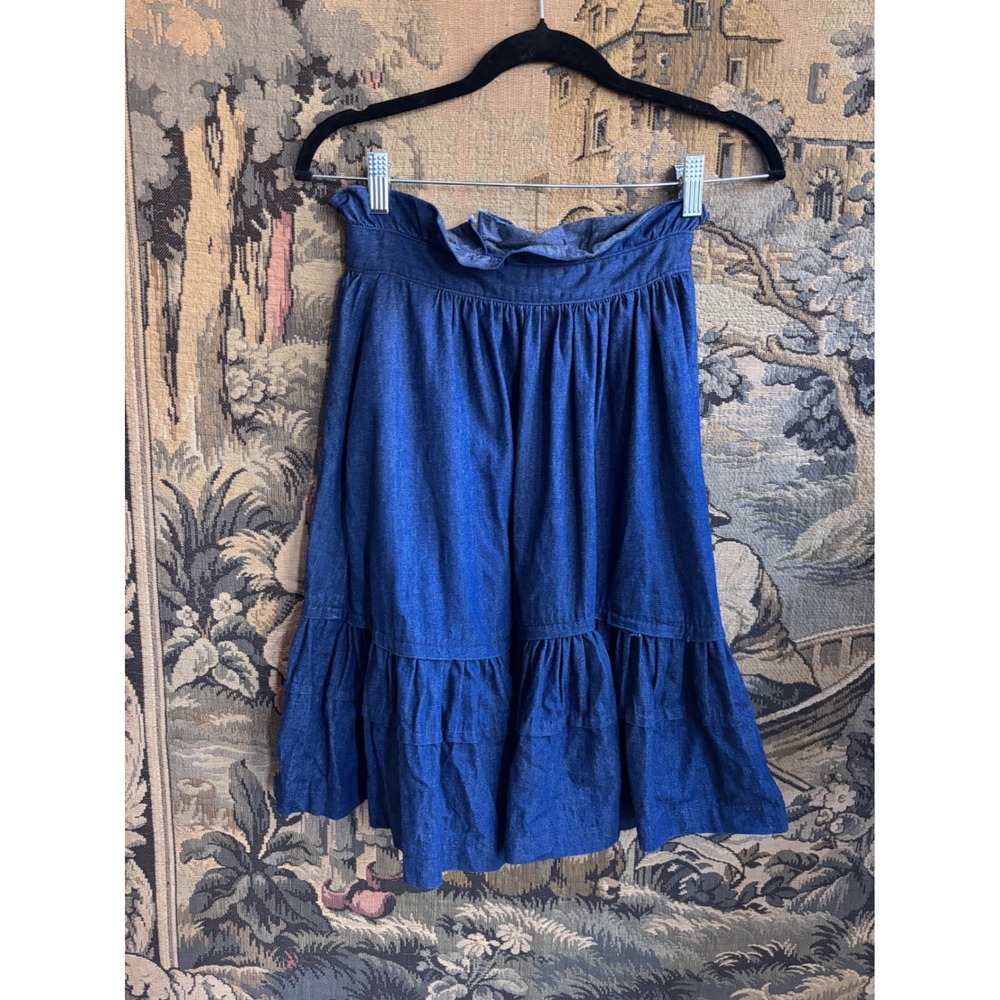 Vintage 70s Anne Gelb for Leo's Co. Tiered Ruffle Denim Western Prairie Skirt - Picture 6 of 8